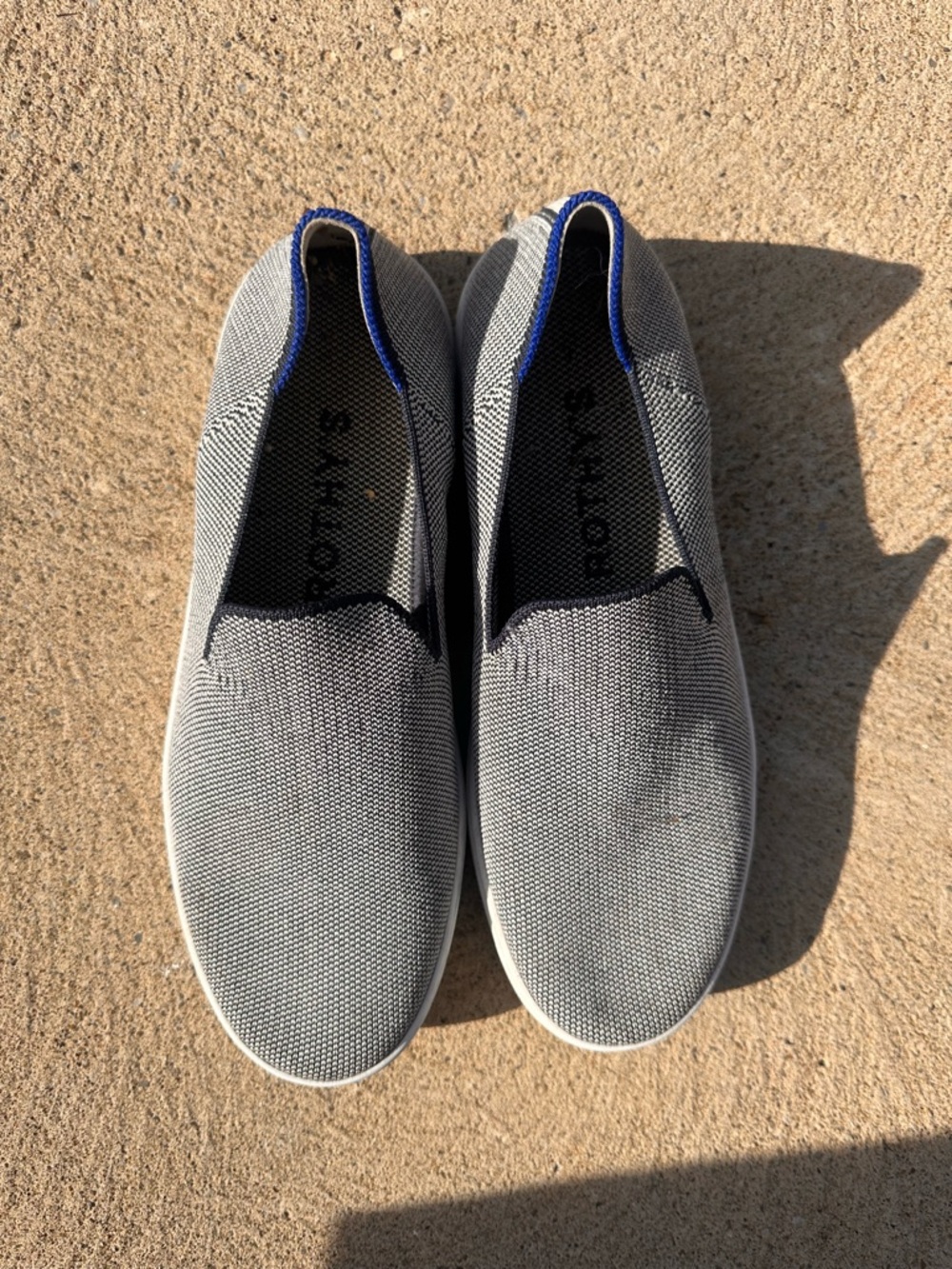 Rothy's Gray Knit Slip-Ons with Blue Accent
